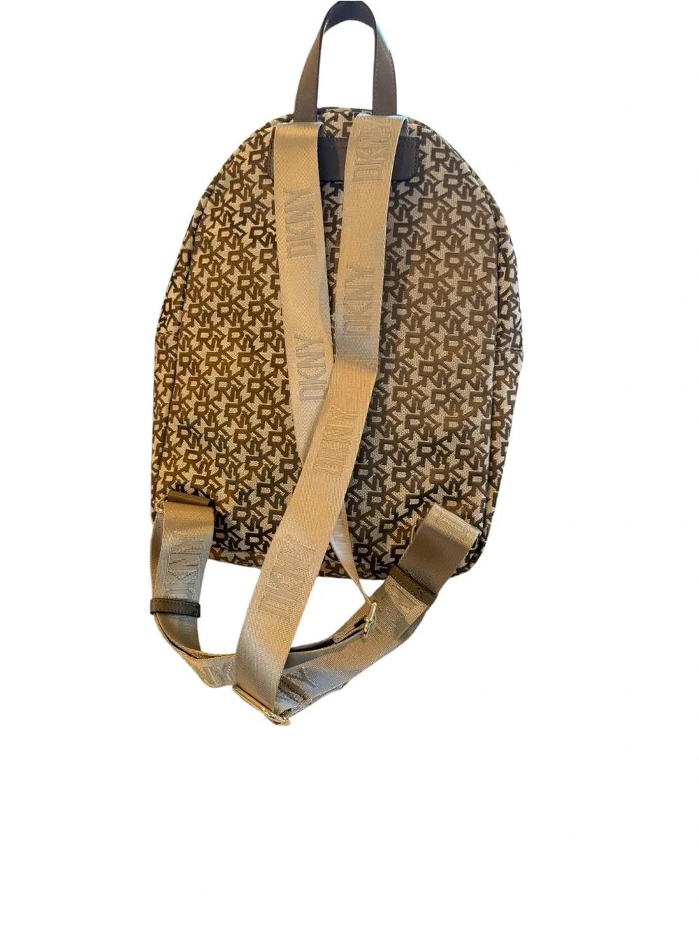 DKNY Monogram Logo Carlita Canvas Backpack in Beige Brown
